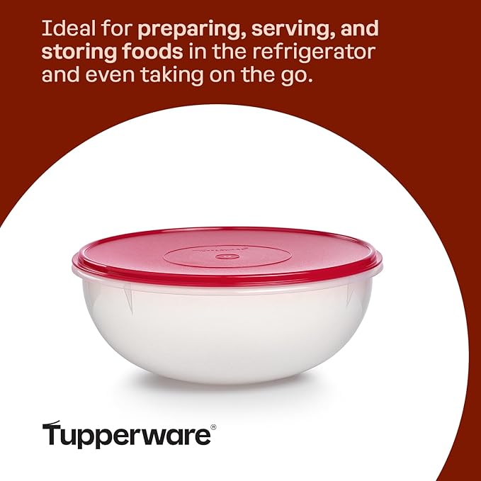 Tupperware Fix-N-Mix 1.7 Gallon Mixing Bowl, Clear with Lipstick Colored Airtight Lid, Dishwasher Safe and BPA Free (6.5 L)