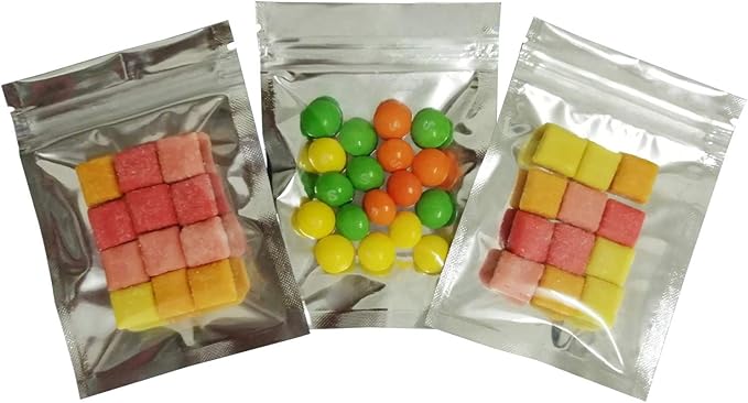 100 Pack Mylar Bags - 3x4 Inch Smell Proof Bags Resealable Clear Zip Lock Food Storage Bags, Food Safe Plastic Aluminum Material - Silver