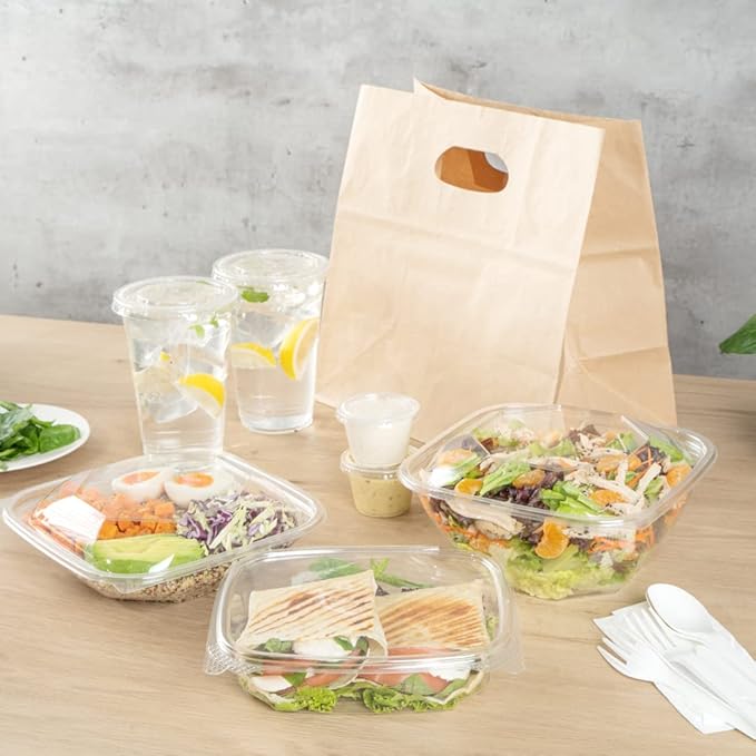 Restaurantware Thermo Tek 24 Ounce Deli Food Containers 100 Anti-Fog Hinged Lid Containers - Freezable Rectangle Clear Plastic To Go Food Containers Disposable
