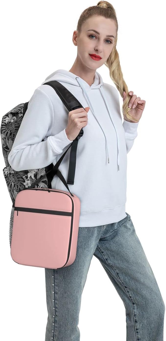 Pink Lunch Bag for Girls Kids Women Washable Thremal Picnic Meal Box for School Office Insulated Cooler Reusable Portable