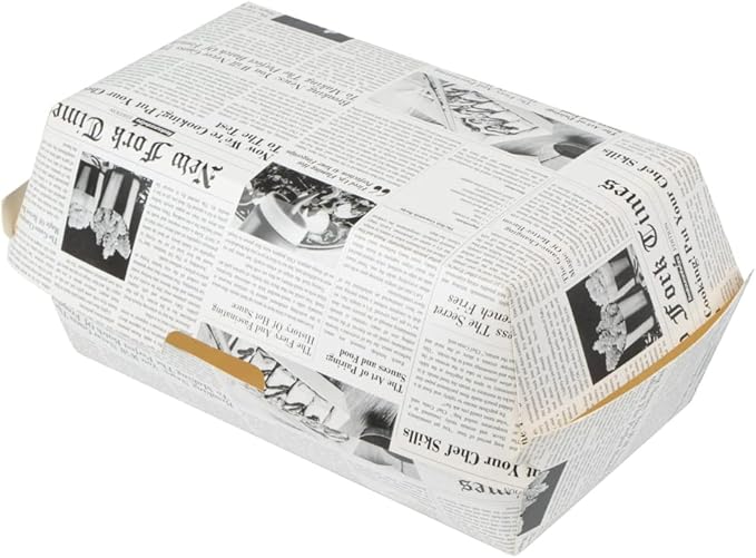 Restaurantware Bio Tek 6.7 x 3.5 x 3.5 Inch Clamshell Food Containers 100 Disposable Sandwich Containers - Hinged Lid Tab-Lock Closure Newsprint Paper Hot Dog Containers Recyclable Greaseproof