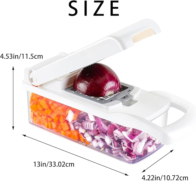 Ourokhome Vegetable Chopper Onion Cutter, 12 in 1 Professional Mandoline Slicer for Kitchen, Multifunctional Food Chopper for Potato, Tomato, Veggie with Strainer Basket, 8 Blades, White