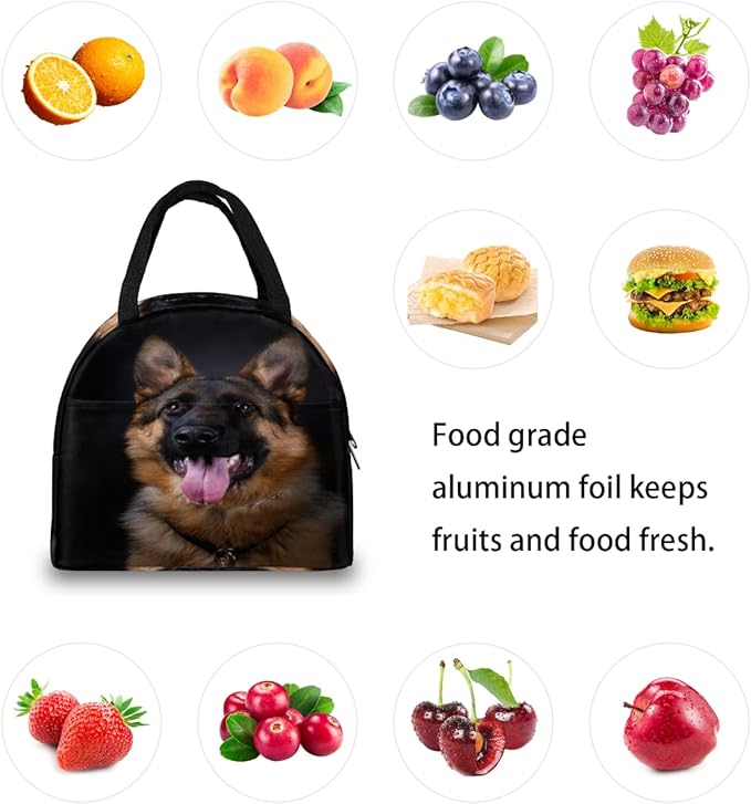 Insulated Lunch Bag for Women Men Dog German Shepherd Waterproof Thermal Tote Bag Reusable Lunch Box Container Lunch Holder Leakproof Lunch Cooler Bag Picnic Travel Work