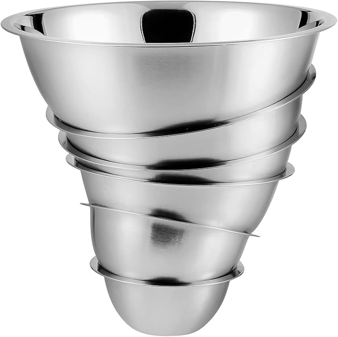 Vinod Cookware Stainless Steel Mixing Bowls - Stackable Mixing Bowl Set - Heavy Duty Flat Bottom Stainless Steel Bowls for Meal Prep, Cooking, Mixing & Serve - Space Saving & Easy Clean - Set of 6