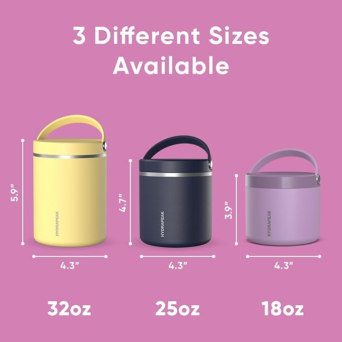 Hydrapeak 25oz Stainless Steel Vacuum Insulated Thermos Food Jar | Thermos for Hot Food and Cold Food, Wide Mouth Leak-Proof Soup Thermos for Adults, 10 Hours Hot and 16 Hours Cold (Fuchsia)