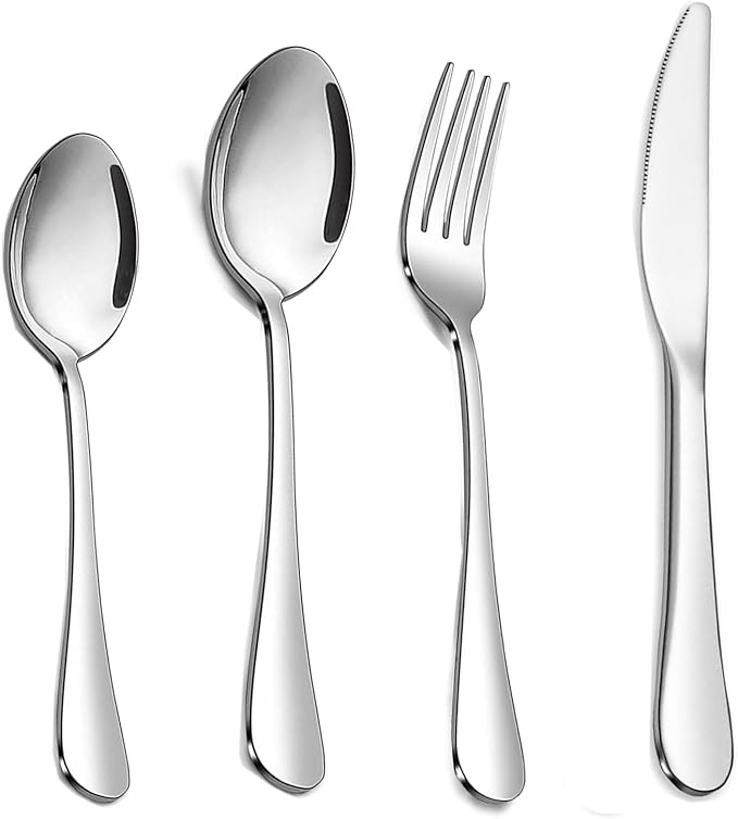 24 pcs Flatware Set, Silverware Set for 6, Knife Fork Spoon, Home Dinnerware Tableware Set for 6, Cutlery Set, Include Knives/Forks/Spoons (Silver/New)