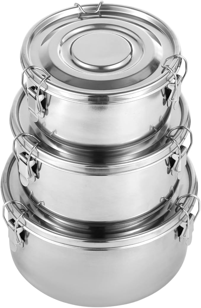 3 PCS Bento Box Set, 304 Stainless Steel Leak-Proof Food Storage Containers, Dishwasher Safe Lunch Boxes, Round Airtight Stainless Steel Containers, 660 ML 1040 ML 1950 ML Sizes