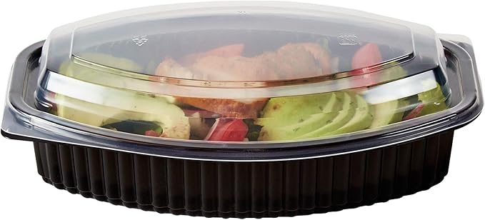 Restaurantware RW Base 28 Ounce Meal Prep Containers, 100 Microwavable To Go Containers With Lids - Disposable, Freezable, Black Plastic Oval Food Containers, Pack Hot And Cold Food, For Takeaway