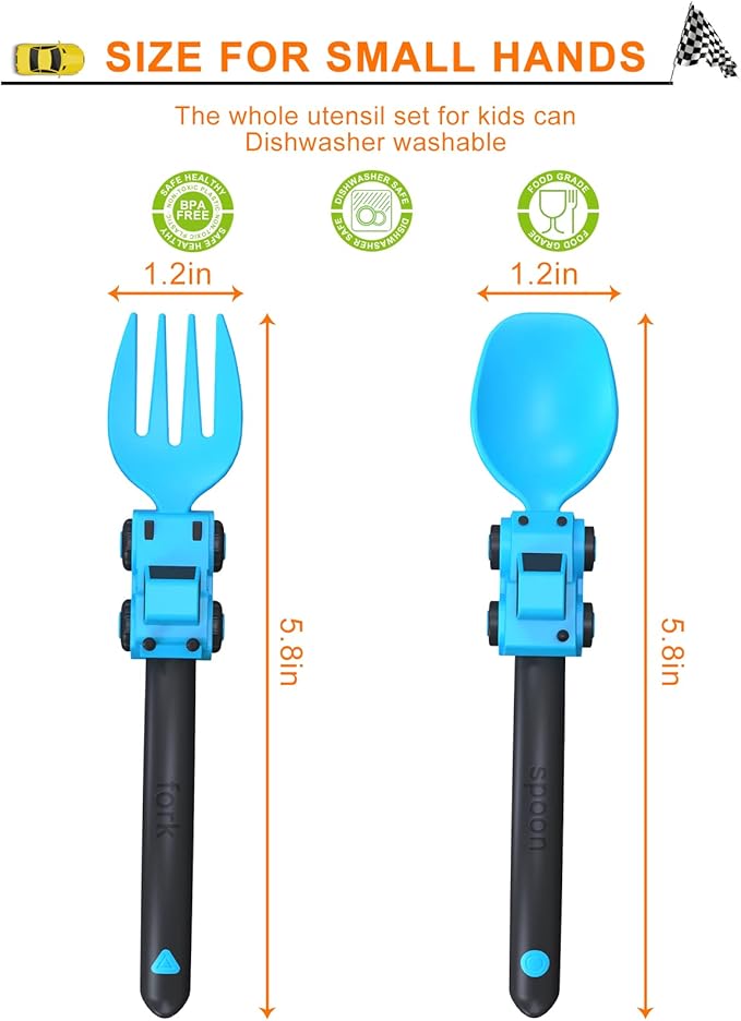Construction Toddler Utensils - Toddler Forks and Spoons - Kids Spoon and Fork Set - Suitable for Kids Utensils - Easter Gifts, Portable Silverware Set for 1 2 3 4 5 year old Toddlers, Blue