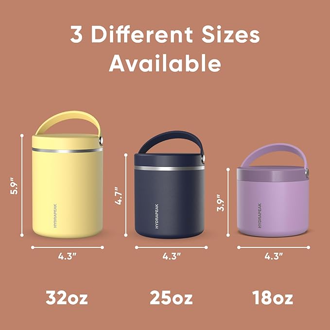 Hydrapeak 25oz Stainless Steel Vacuum Insulated Thermos Food Jar | Thermos for Hot Food and Cold Food, Wide Mouth Leak-Proof Soup Thermos for Adults, 10 Hours Hot and 16 Hrs Cold (Apricot Crush)