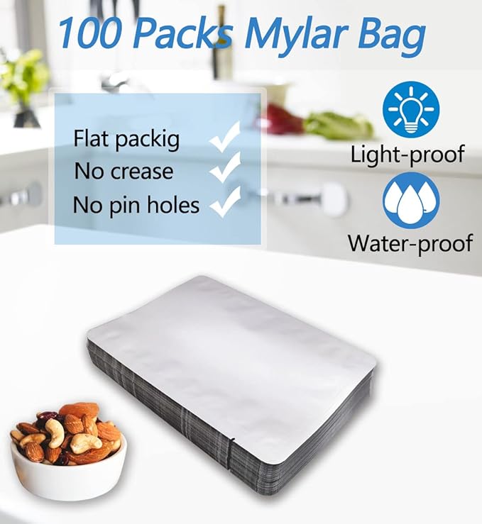 100 Pieces 1 Gallon Mylar Bags 10 x 14 Inch, 5 Mil Mylar Bags for Food Storage Coffee Tea Beans Dry Food, Thick Sealable Mylar Bag