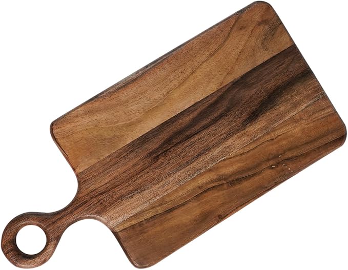 Acacia Wood Cutting Board with Natural Live Edge & Ring Handle, Vegetable Chopping and Serving Rustic Paddle for Bread Cheese Charcuterie and Pizza