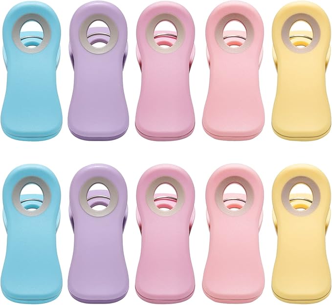 Magnetic Clips - Food Clips, Chip Clips, Bag Clips for Food Storage with Air Tight Seal Grip for Bread Bags, Snack Bags and Food Bags (Pack of 10, Pastel Colors)