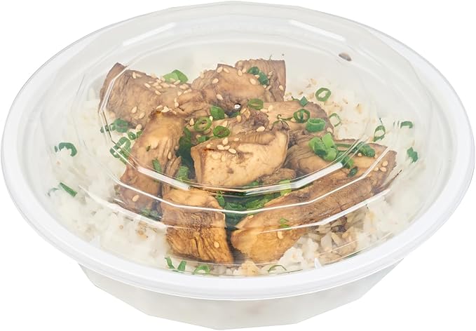 Restaurantware Asporto 24 Ounce To Go Boxes 100 Microwavable Take Out Food Containers - Clear Plastic Lids Included Do Not Contain BPA White Plastic Catering Food Containers Disposable Round
