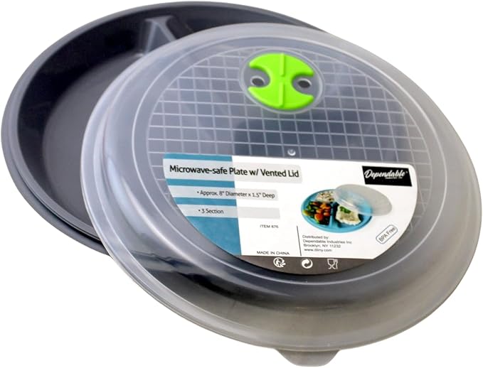 Dependable Industries inc. Essentials 3-Pack Divided Microwave Plates with Vented Lids – 8.75” x 8.75” – Meal Prep & Portion Control, BPA-Free, Stackable Food Storage, Freezer & Dishwasher Safe