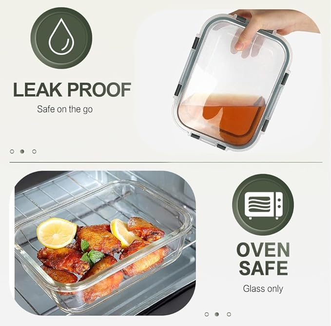 10 Packs 30 oz Glass Meal Prep Containers,Glass Food Storage Containers with Lids,Airtight Glass Lunch Bento Boxes,Microwave,Freezer and Dishwasher,Gray
