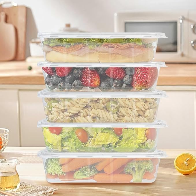 50 Pack 17oz Deli Containers with Lids Freezer Food Storage Containers Lunch Salad Container Plastic Container with Lids Meal Prep Container Reusable Sets BPA Free Bento Box Dishwasher