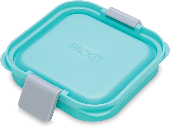 PackIt Mod Snack Bento Food Storage Container, Mint Green, Shatterproof Crystal Clear Base, with Leak-resistant Dividers and Lid, Microwavable, Dishwasher Safe, Perfect for Snacks