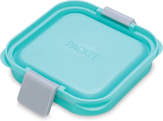 PackIt Mod Snack Bento Food Storage Container, Mint Green, Shatterproof Crystal Clear Base, with Leak-resistant Dividers and Lid, Microwavable, Dishwasher Safe, Perfect for Snacks