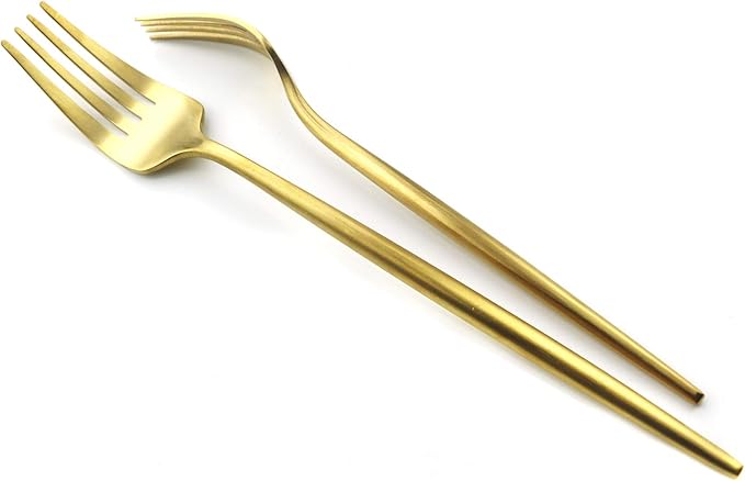 5 Pieces Matte Gold Handle 18/10 Stainless Steel Silverware Set, Flatware Set Titanium Cutlery Set, Utensils Set for Home Restaurant, Dishwasher Safe (Full Gold)