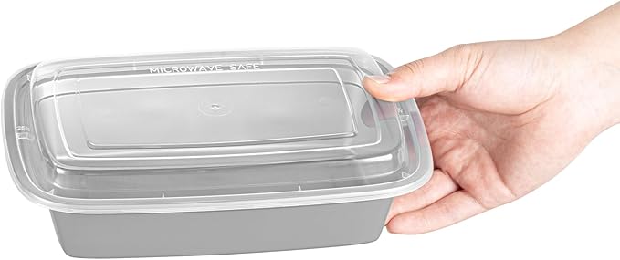 Restaurantware Asporto 38 Ounce Take Out Containers, 100 Food Containers With Lids - Microwavable, Disposable, Silver Plastic To Go Food Containers, No BPA, For Take Out And Delivery