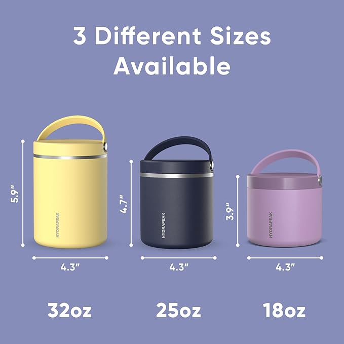 Hydrapeak 32oz Stainless Steel Vacuum Insulated Thermos Food Jar | Thermos for Hot Food and Cold Food, Wide Mouth Leak-Proof Soup Thermos for Adults, 10 Hours Hot and 16 Hours Cold (Periwinkle)