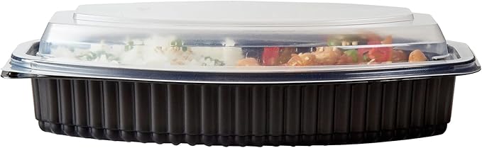 RW Base 21 Ounce Meal Prep Containers, 50 Microwavable To Go Containers With Lids - Disposable, Freezable, Black Plastic Oval Food Containers, Pack Hot And Cold Food, For Takeaway - Restaurantware