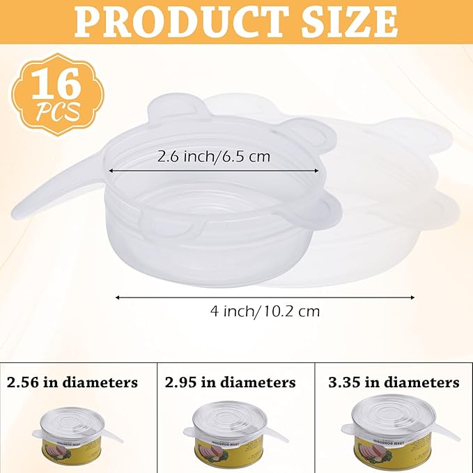 Patelai Silicone Stretch Lids 16 Pieces 2.6-3.3 Inch Microwave Cover for Food Round Reusable Silicone Lids for Bowls, Food Covers(White)