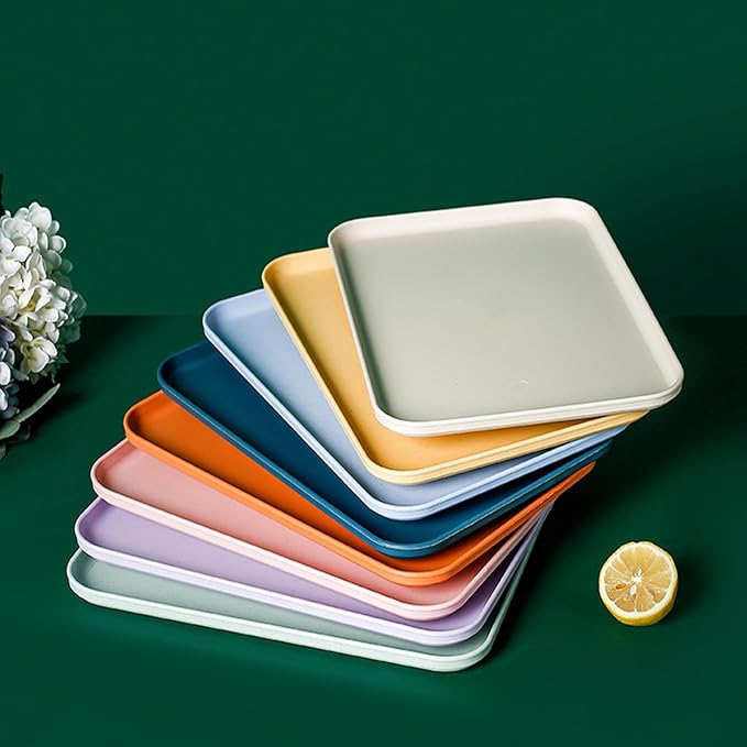 Lyellfe 8 Pack Fast Food Serving Tray, 15 by 10-Inch Wheat Straw Cafeteria Tray, Colorful Restaurant Serving Trays, Rectangular Serving Platter for Party, Home, School, Restaurant