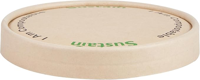 Restaurantware-LIDS ONLY: Sustain Round Paper Soup Container Lids, 50 Disposable Ice Cream Cup Lids - Cups Sold Separately, For 12 Ounce Cups, Bamboo To Go Cup Lids, With PLA lining, Compostable