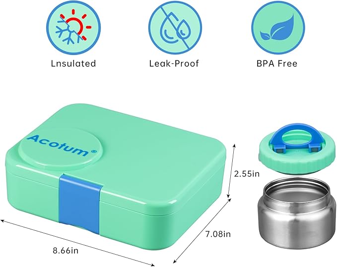 Bento Lunch Box for kids With 8oz Soup Thermo,Leak-proof Lunch Containers with 4 Compartment,Thermo Food Jar, BPA Free,Travel, School