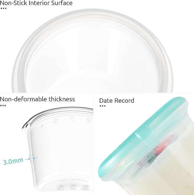 U-Taste 1 Cup Silicone Food Container: Small Kitchen Storage with Airtight Lid, Freezer & Microwave Safe, Fruit Box with Date Marking Circle, Clear Stackable for Meal Prep Portion (Set of 2, Teal)