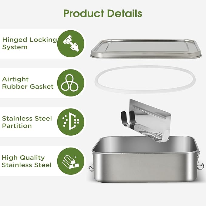 304 Stainless Steel Bento Box 3 Pack Stainless Steel Containers With Lids 2400/550/550ml,Leak-Proof & Stackable Storage Stainless Steel Food Storage Containers for Soup Salad Leftover