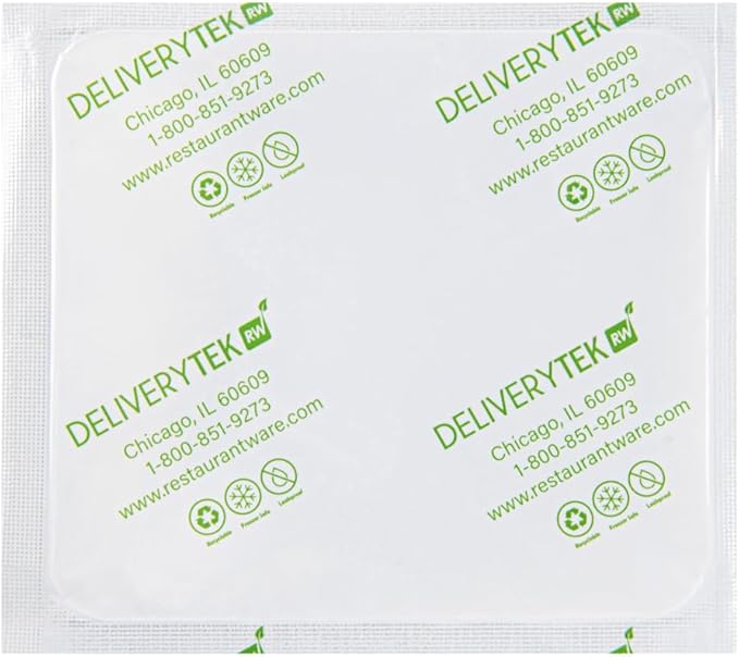Restaurantware Delivery Tek 5.1 x 4.5 Inch Shipping Ice Packs 100 Durable Cold Packs - Easy-To-Use Design Leakproof Plastic Dry Ice Packs Reusable For Frozen Meat Vegetables or Beverages