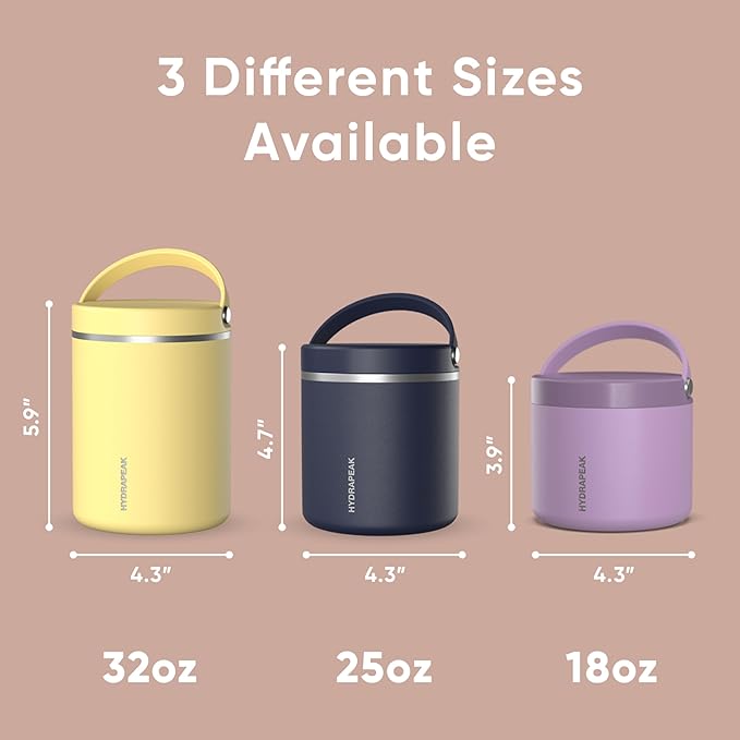 Hydrapeak 32oz Stainless Steel Vacuum Insulated Thermos Food Jar | Thermos for Hot Food and Cold Food, Wide Mouth Leak-Proof Soup Thermos for Adults, 10 Hours Hot and 16 Hours Cold (Peony)