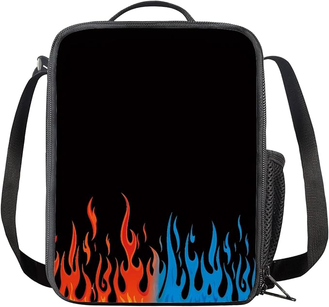 Dolyues Fire Backpack Set with Lunch Box Black Pencil Case 3 PCS Bookbag 17 Inches Waterproof College Style Backpacks Waterproof College Style Boys Cool
