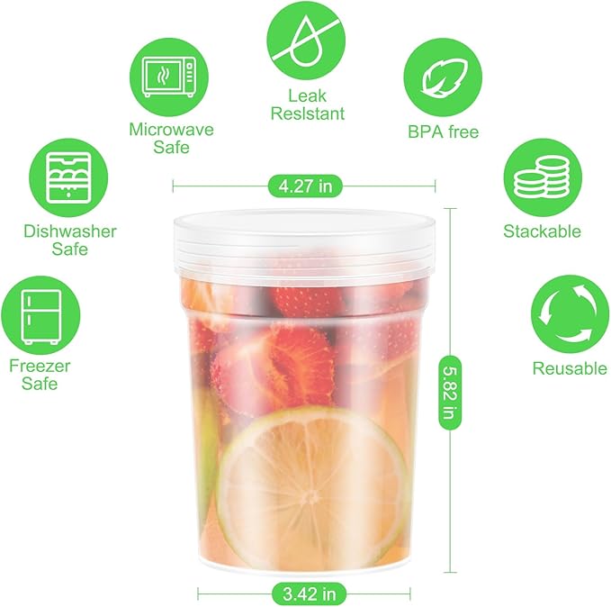 32 oz -12 Pack Reusable Food Freezer Storage Containers with Lids, BPA Free Twist Top Deli Container, Leak Proof, Stackable, Microwave and Dishwasher Safe