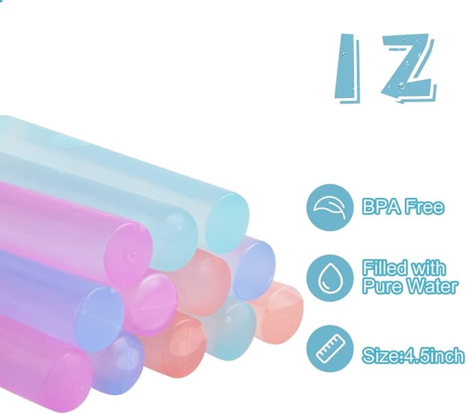 12 Pack Color-Changing Reusable Ice Cubes for Drinks, Quick Freeze Water Bottle Reusable Ice Stick BPA Free, Washable Plastic Clear Ice Cubes for Whiskey, Wine, Coffee(Color-Changing)
