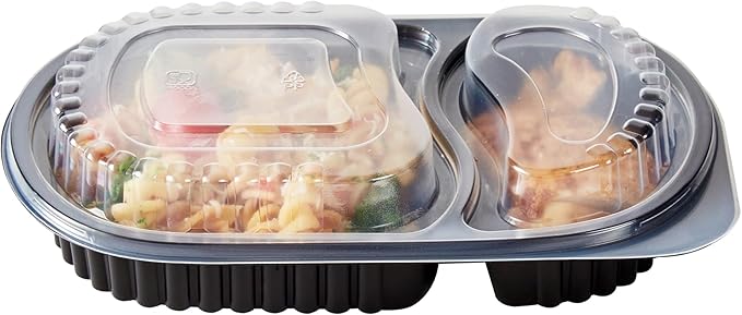 Restaurantware RW Base 20 Ounce Meal Prep Containers, 100 Microwavable To Go Containers With Lids - Disposable, Freezable, Black Plastic Oval Food Containers, Pack Hot And Cold Food, For Takeaway