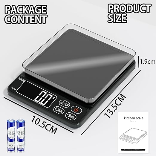 Mini Scale,6.6lb Scale for Grams,Digital Scale Food,Cooking Scale and Food Scales for Kitchen,Food Scale Grams and Ounces,Grams Scale,7Units,Auto Off,Tare,PCS,LCD Display