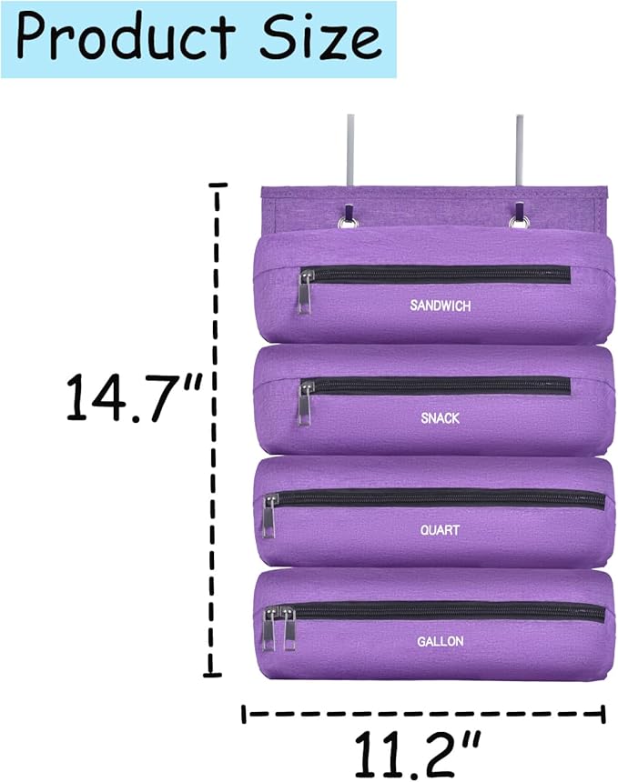 Zipper Bag Organizer Compatible with Gallon, Quart, Sandwich & Snack Food Storage Bag, Kitchen Plastic Bag Storage Organizer for Kitchen RV Camper (Purple)
