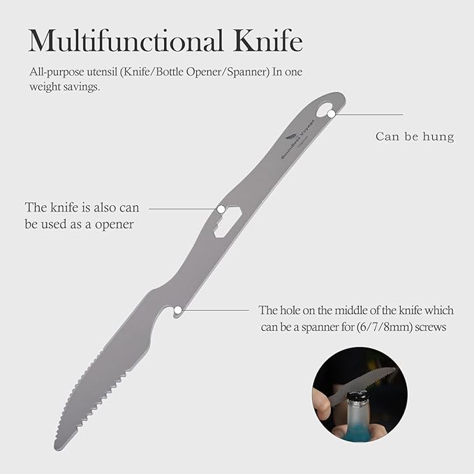 Boundless Voyage Titanium Cutlery Set Ultralight Utility Flatware Utensil Spoon Fork Knife in Case for Home Use Travel Camping Ti1078T