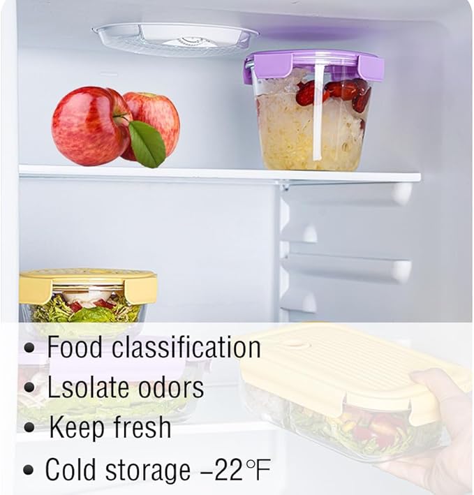 Glass Soup Containers with Lids, 3 Cup Round Glass Food Container Set, Leakproof Overnight Oats Jars, BPA-free kitchen Meal Prep Containers, Microwave, Freezer, Dishwasher Safe (Purple)