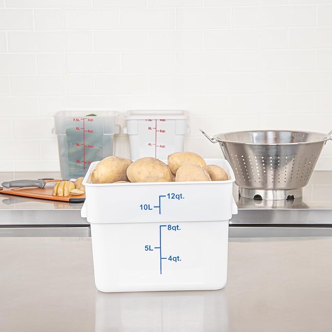 Restaurantware - Met Lux 12 Quart Food Storage Containers, 10 White Storage Containers - Lids Sold Separately, Blue Volume Markers, Dishwashable Containers, Side Handles, For Storing Foods