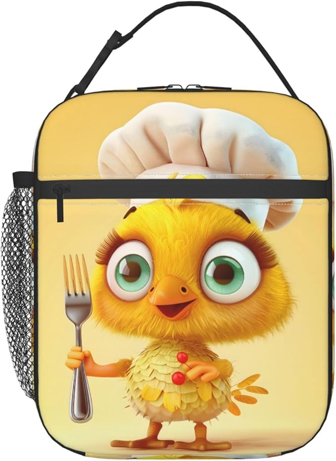 Insulated Lunch Box for Kids Boys Girls, Reusable Lunch Bag for School, Office, Work, Picnic, Travel, Cute Yellow Chicken Lunch Box