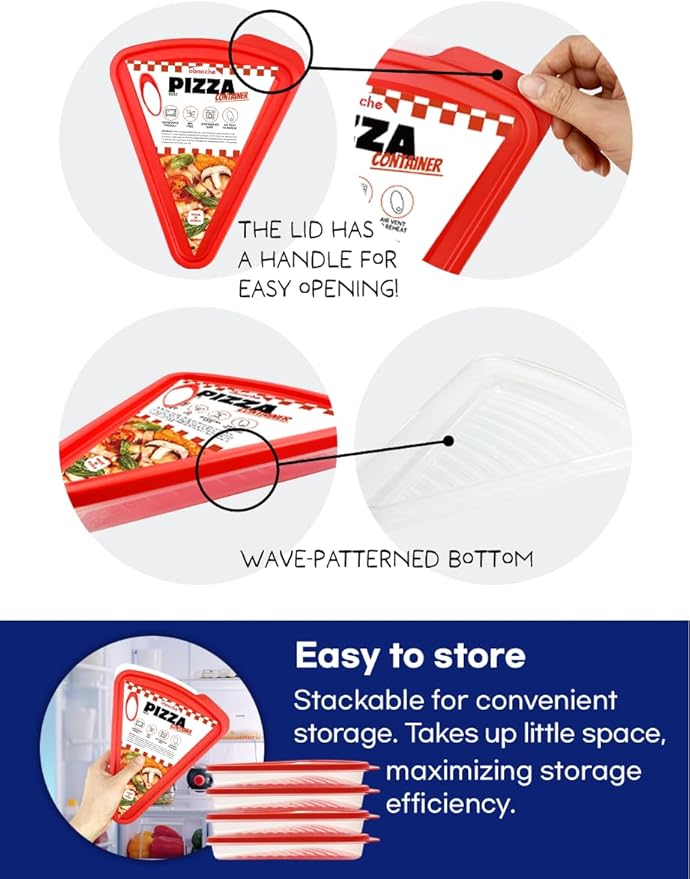 Pizza Slice Container, Tray and Saver, BPA Free 4 Pack No more soggy pizza! Keep it fresh and crispy with our airtight pizza storage container