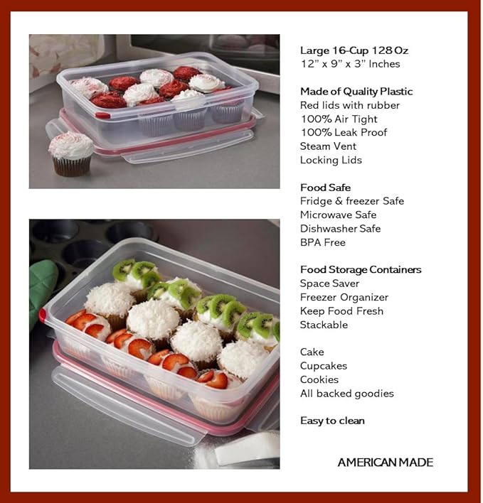 Tribello Plastic Food Storage Containers With Lids - Large 15.2 Cup (121 Oz) Airtight Container Box For Food Storage, Freezer, Microwave And Dishwasher Safe, Airtight Lids, BPA-Free - 3 Pack
