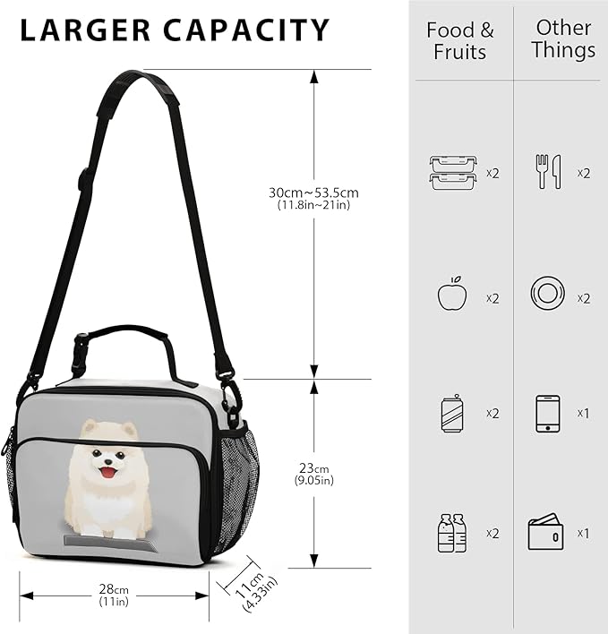 Pfrewn Dog Puppy Lunch Box for Kids Adults Pomeranian Puppy Insulated Lunch Bag with Shoulder Strap Reusable Cooler Bags Lunch Tote for Office School Girls Boys Teens