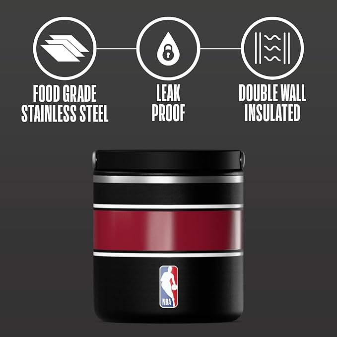 Hydrapeak x NBA Officially Licensed Miami Heat 25oz Stainless Steel Vacuum Insulated Thermos Food Jar with Handle, Wide Mouth Leak-Proof Soup Thermos for Adults, 10 Hours Hot and 16 Hours Cold