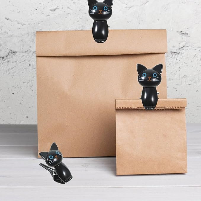BESTonZON Potato Chip Bag Clips, 8PCS Cat-Shaped Bag Clips, Kitchen Food Bag Clips for Airtight Seal Multipurpose Clips, Paper Clips Cute Cat Clips for Kitchen Organization and Home Use (Black)